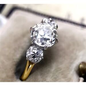 Elegant 3CT  Three-Stone Diamond Simulate Gemstone‎ Ring, 14K Gold-over silver